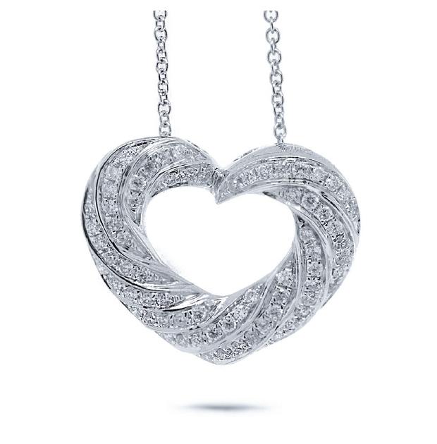 0.38 Ctw 14k White Gold Diamond Heart Pendant Necklace With 18 Inch Chain