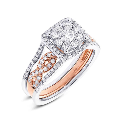 0.86 Ctw 14k Two-tone Rose Gold Diamond Wedding Set Cluster