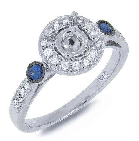 0.28 Ctw Diamond And 0.15 Ctw Blue Sapphire 14k White Gold Semi-mount Ring