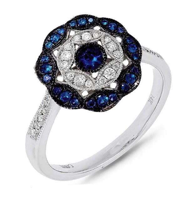 0.12 Ctw Diamond And 0.27 Ctw Blue Sapphire 14k White Gold Ring