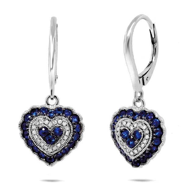 0.13 Ctw Diamond And 0.93 Ctw Blue Sapphire 14k White Gold Heart Earring