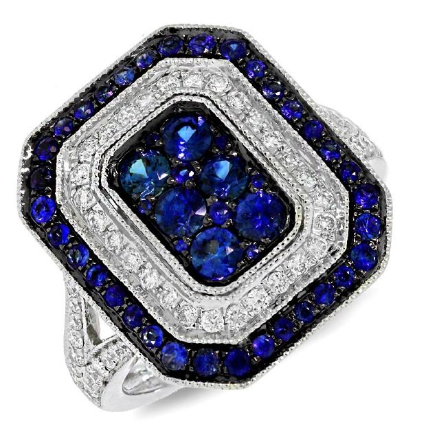 0.41 Ctw Diamond And 1.08 Ctw Blue Sapphire 14k White Gold Ring