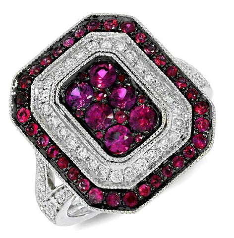 0.41 Ctw Diamond And 1.07 Ctw Ruby 14k White Gold Ring