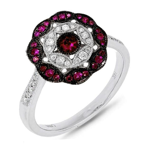 0.12 Ctw Diamond And 0.29 Ctw Ruby 14k White Gold Ring