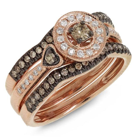 0.53 Ctw 14k Rose Gold Round Brilliant Champagne Diamond Ring 3-pc