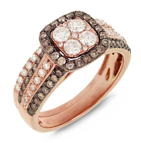 1.05 Ctw 14k Rose Gold White And Champagne Diamond Ring 2-pc