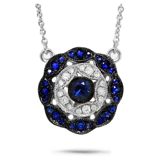 0.17 Ctw Diamond And 0.26 Ctw Blue Sapphire 14k White Gold Necklace