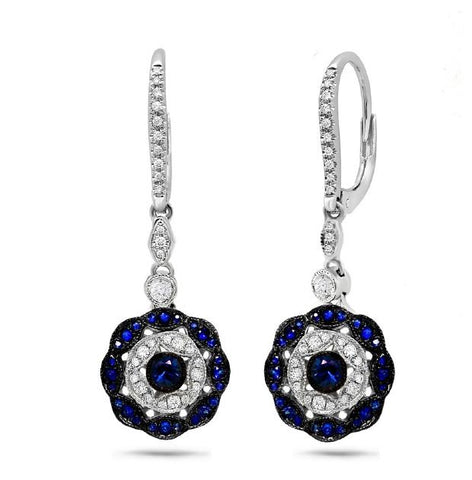 0.29 Ctw Diamond And 0.51 Ctw Blue Sapphire 14k White Gold Earring