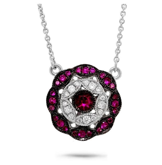 0.17 Ctw Diamond And 0.29 Ctw Ruby 14k White Gold Necklace