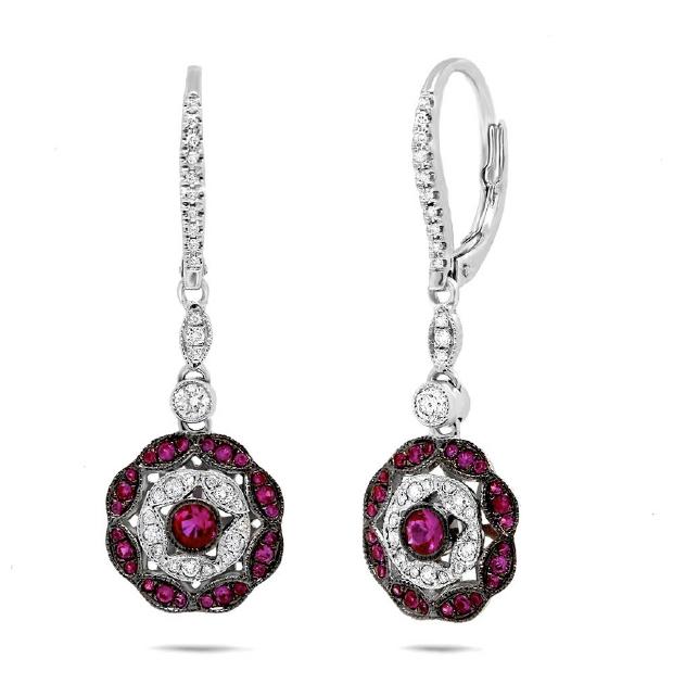 0.29 Ctw Diamond And 0.57 Ctw Ruby 14k White Gold Earring