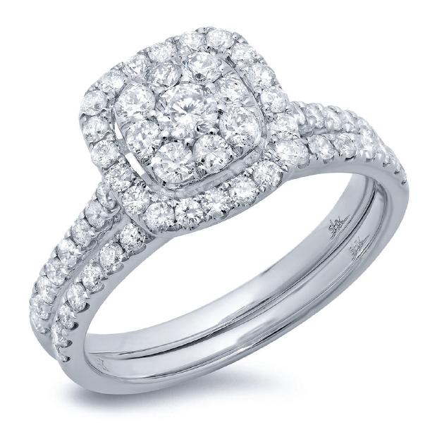 1.10 Ctw 14k White Gold Diamond Wedding Set