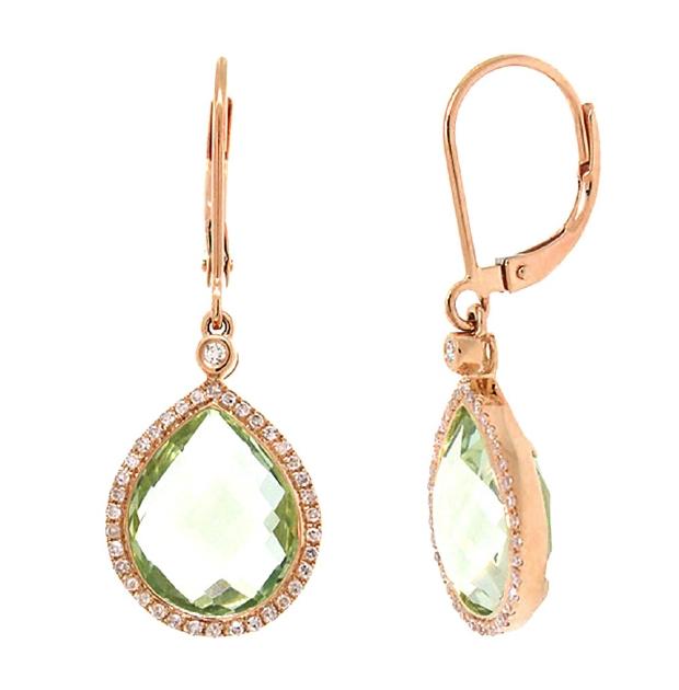 0.25 Ctw Diamond And 9.37 Ctw Green Amethyst 14k Rose Gold Earring