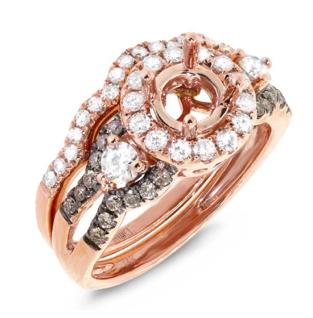 0.83 Ctw 14k Rose Gold White And Champagne Diamond Semi-mount Ring 2-pc