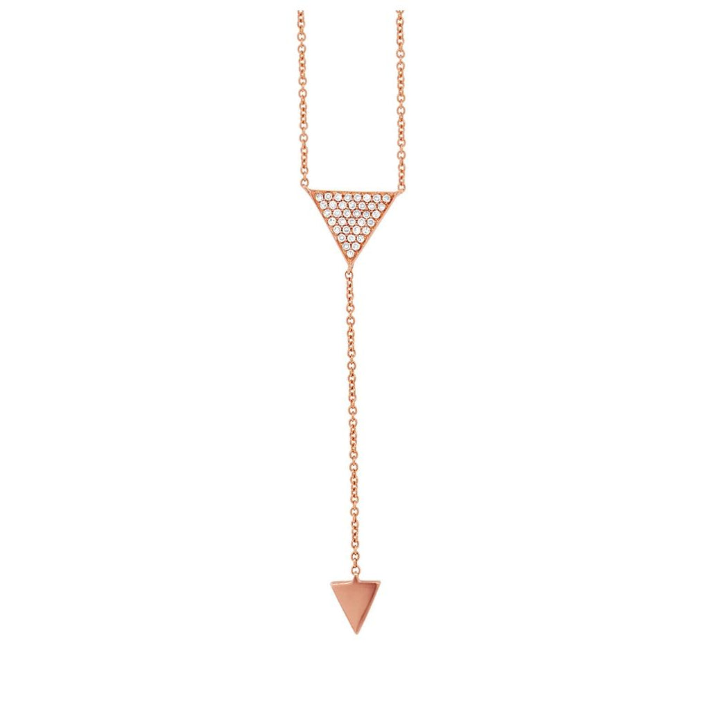 0.10 Ctw 14k Rose Gold Diamond Pave Triangle Lariat Necklace