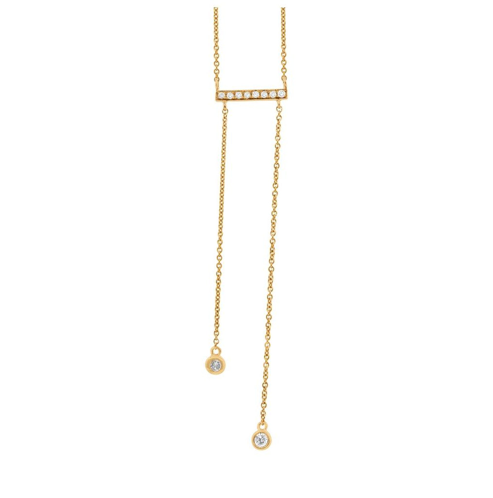 0.15 Ctw 14k Yellow Gold Diamond Bar Lariat Necklace