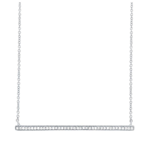 0.12 Ctw 14k White Gold Diamond Bar Necklace