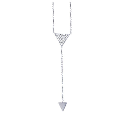 0.10 Ctw 14k White Gold Diamond Pave Triangle Lariat Necklace