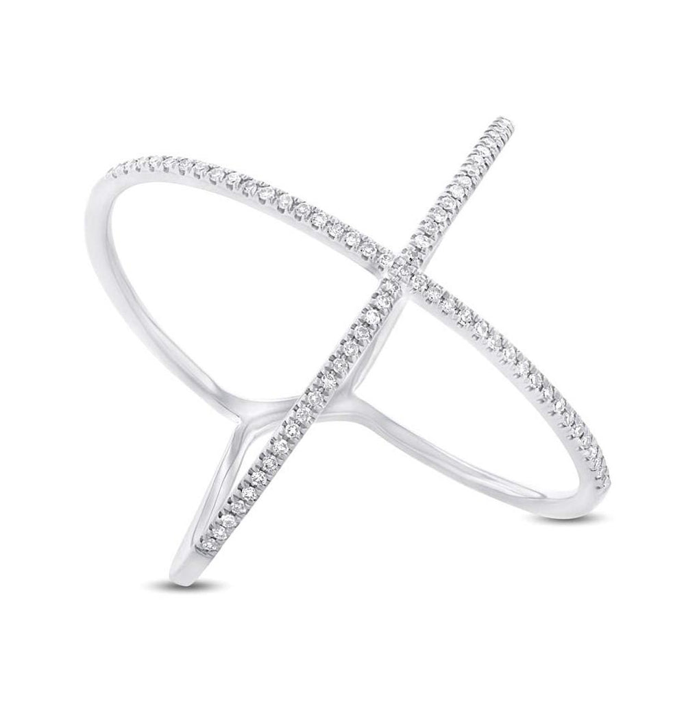 0.21 Ctw 14k White Gold Diamond Womens "x" Ring Size 10