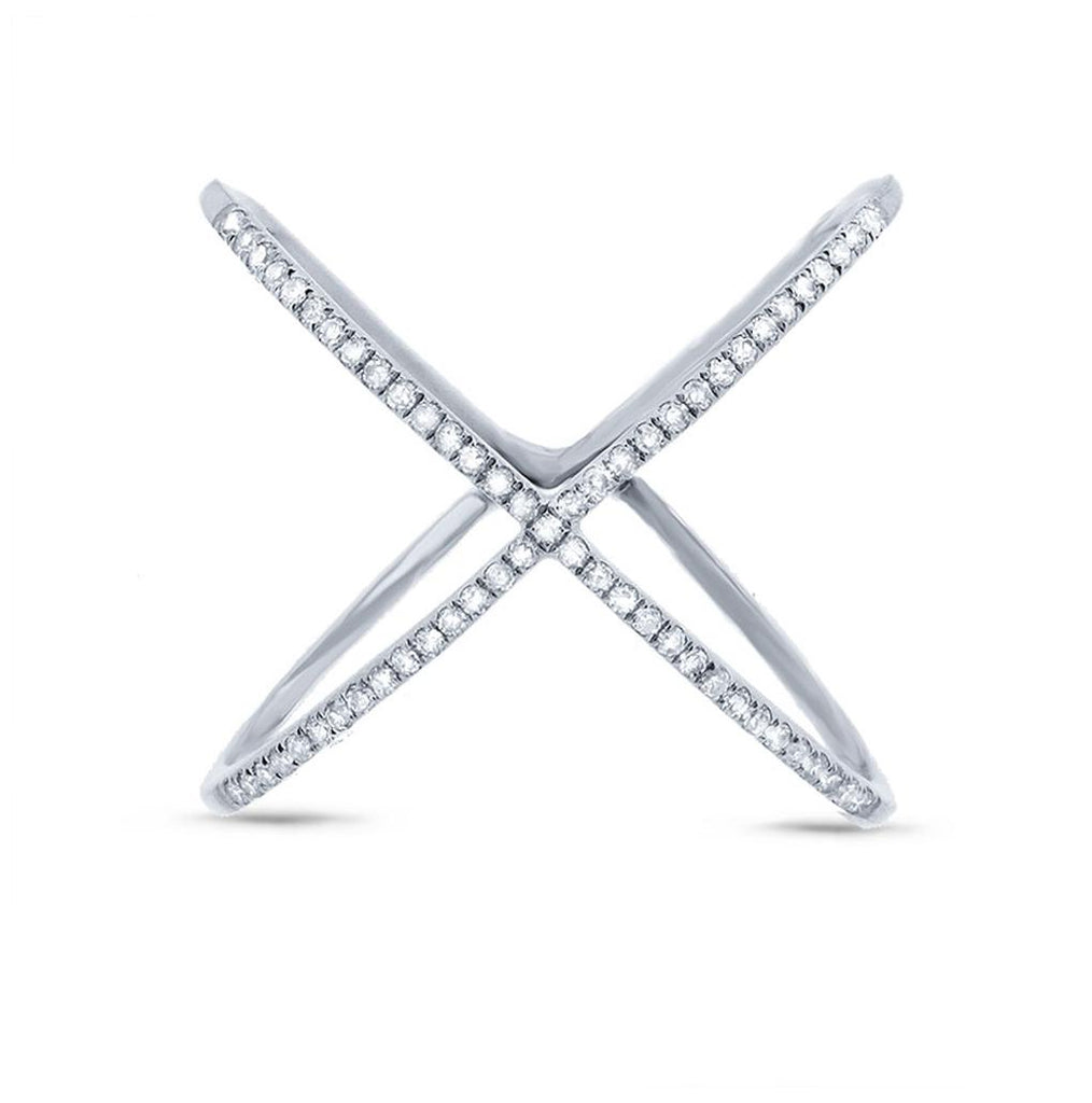 0.22 Ctw 14k White Gold Diamond Womens "x" Ring Size 11