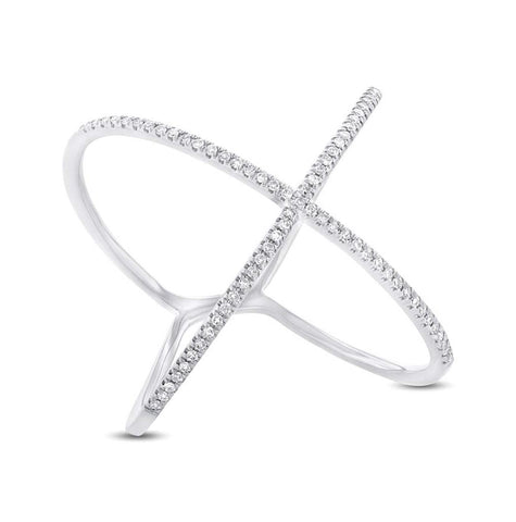 0.22 Ctw 14k White Gold Diamond Womens "x" Ring Size 12