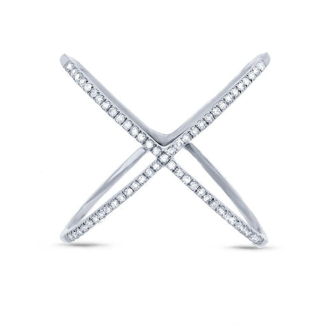 0.21 Ctw 14k White Gold Diamond Womens "x" Ring Size 9