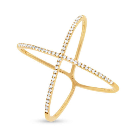 0.18 Ctw 14k Yellow Gold Diamond Womens "x" Ring Size 4.25