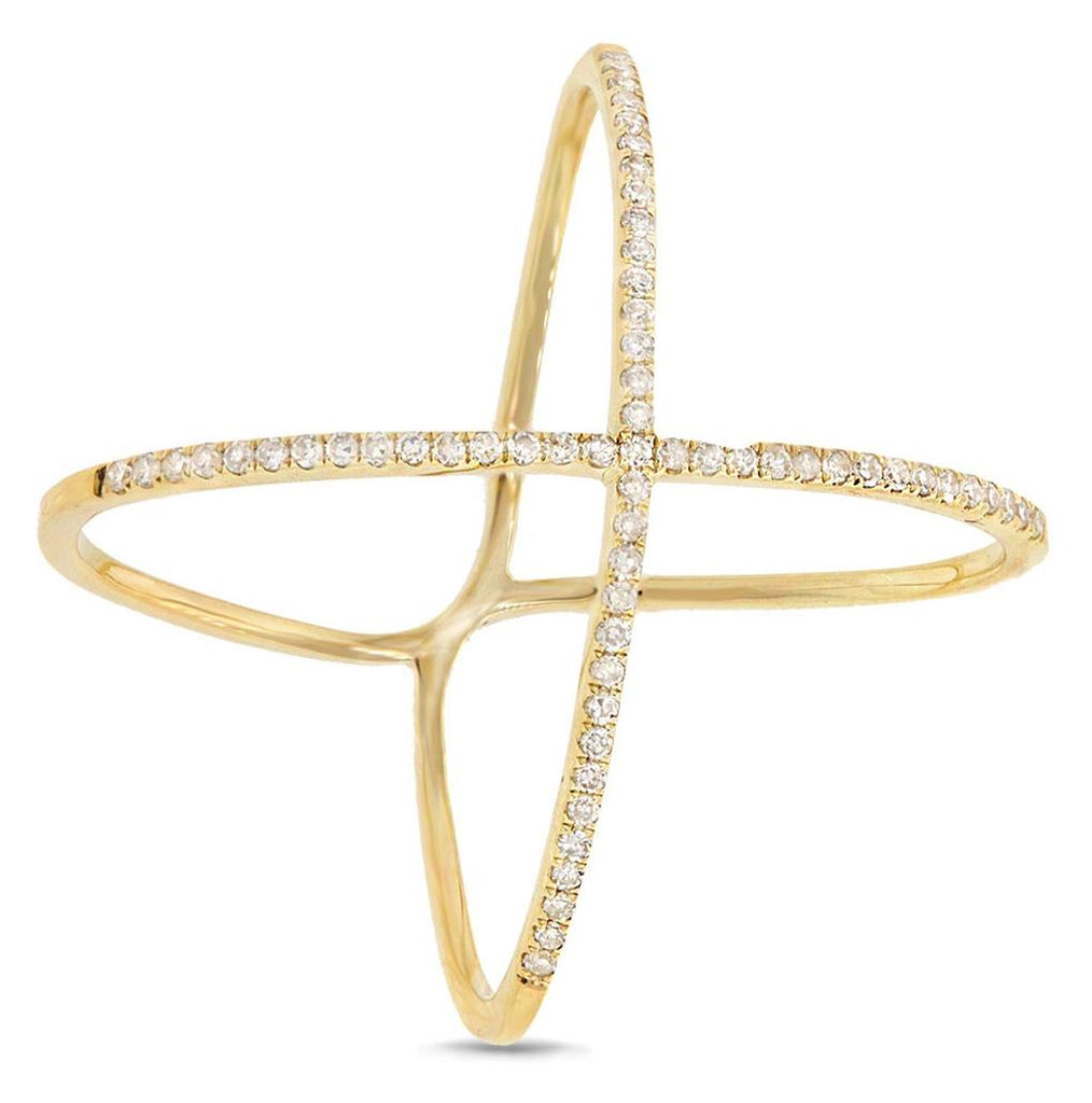 0.18 Ctw 14k Yellow Gold Diamond Womens "x" Ring Size 6.5