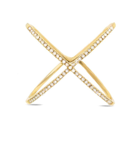 0.21 Ctw 14k Yellow Gold Diamond Womens "x" Ring Size 9.5