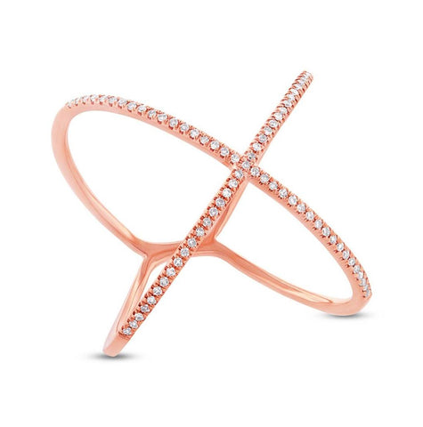 0.21 Ctw 14k Rose Gold Diamond Womens "x" Ring Size 10