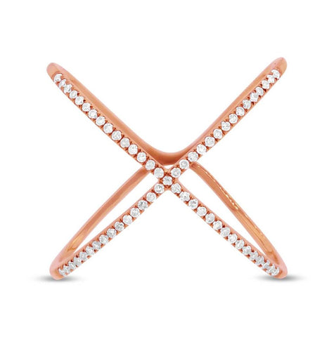 0.18 Ctw 14k Rose Gold Diamond Womens "x" Ring Size 8.5