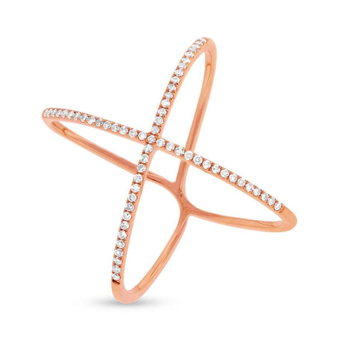 0.18 Ctw 14k Rose Gold Diamond Womens "x" Ring Size 8