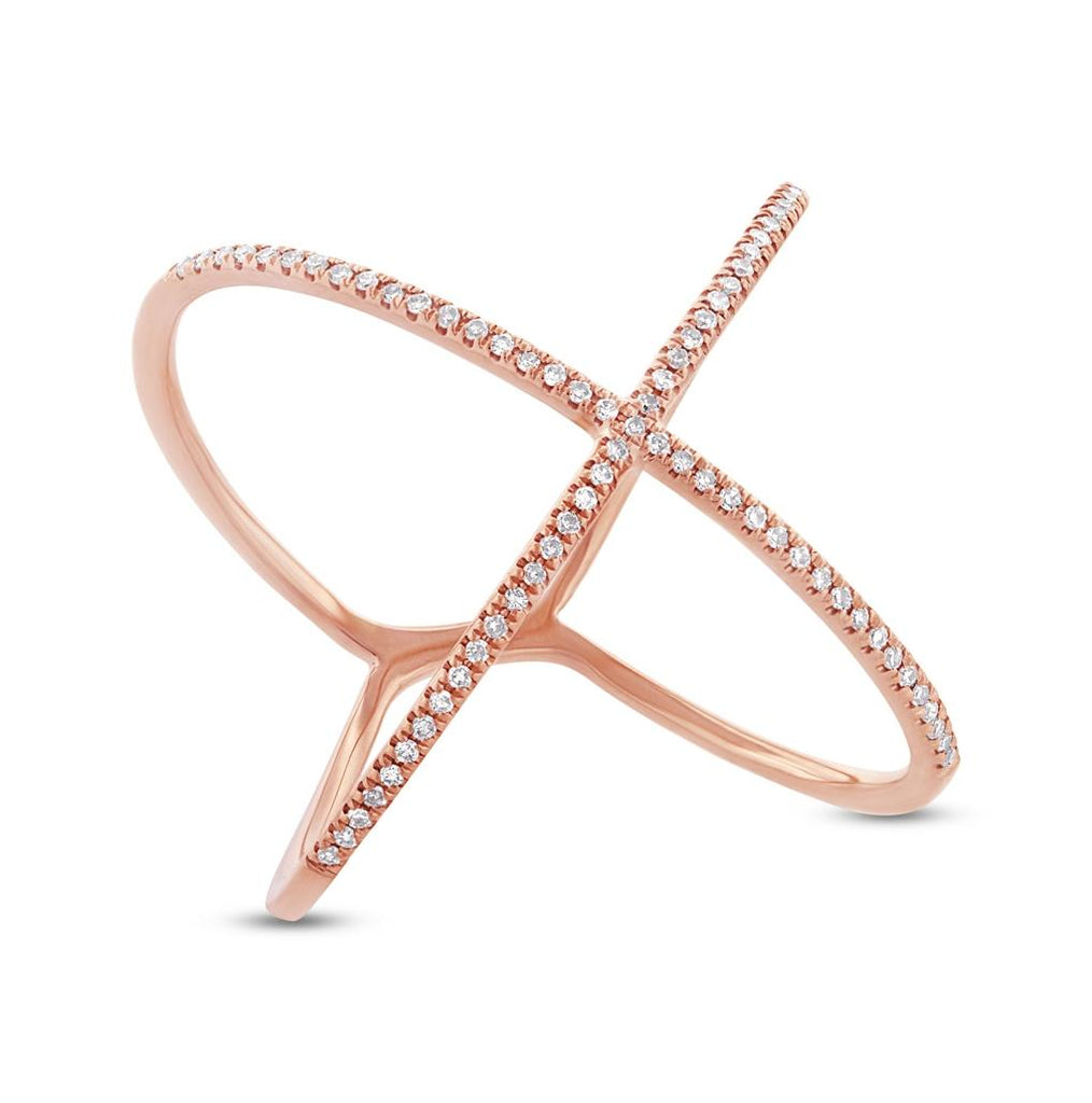 0.21 Ctw 14k Rose Gold Diamond Womens "x" Ring Size 9.5