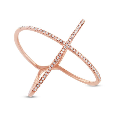 0.21 Ctw 14k Rose Gold Diamond Womens "x" Ring Size 9.5