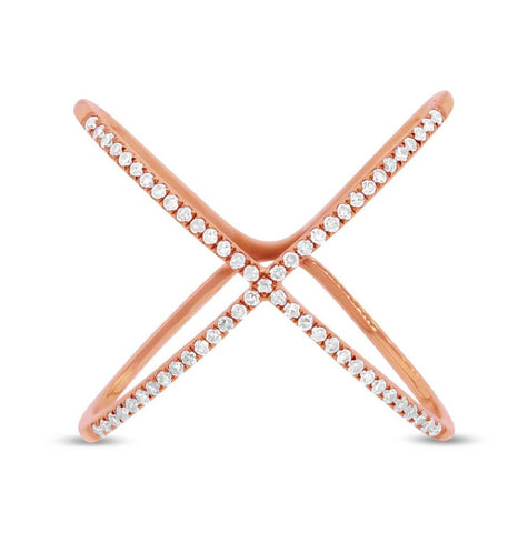 0.21 Ctw 14k Rose Gold Diamond Womens "x" Ring Size 9