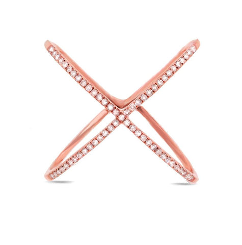 0.18 Ctw 14k Rose Gold Diamond Womens "x" Ring