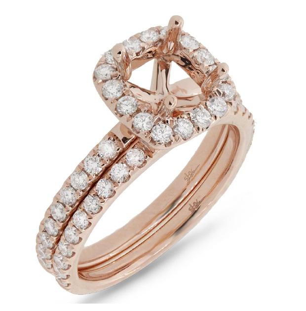 0.92 Ctw 14k Rose Gold Diamond Semi-mount Ring 2-pc For 6x6mm Center