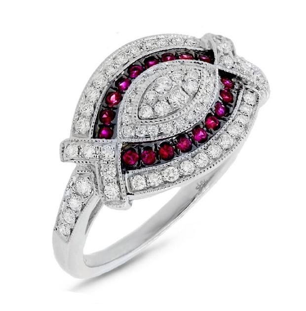 0.45 Ctw Diamond And 0.19 Ctw Ruby 14k White Gold Ring