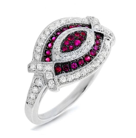 0.38 Ctw Diamond And 0.27 Ctw Ruby 14k White Gold Ring