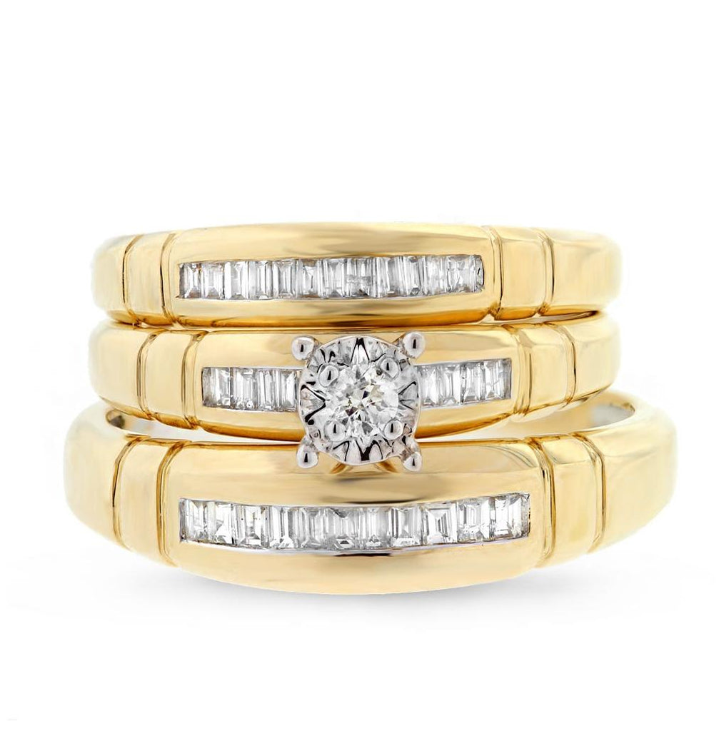 0.42 Ctw 14k Two-tone Gold Diamond Trio Wedding Bridal Set  Illusion