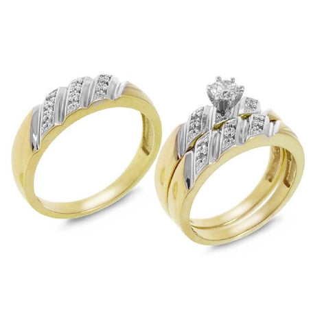 0.35 Ctw 14k Two-tone Gold Round Brilliant Diamond Trio Wedding Bridal Set