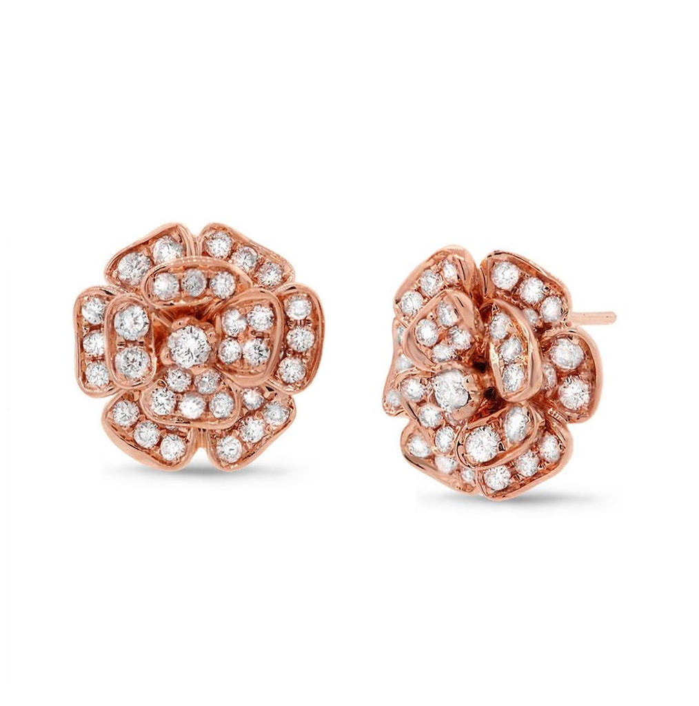 1.62 Ctw 18k Rose Gold Diamond Flower Earring