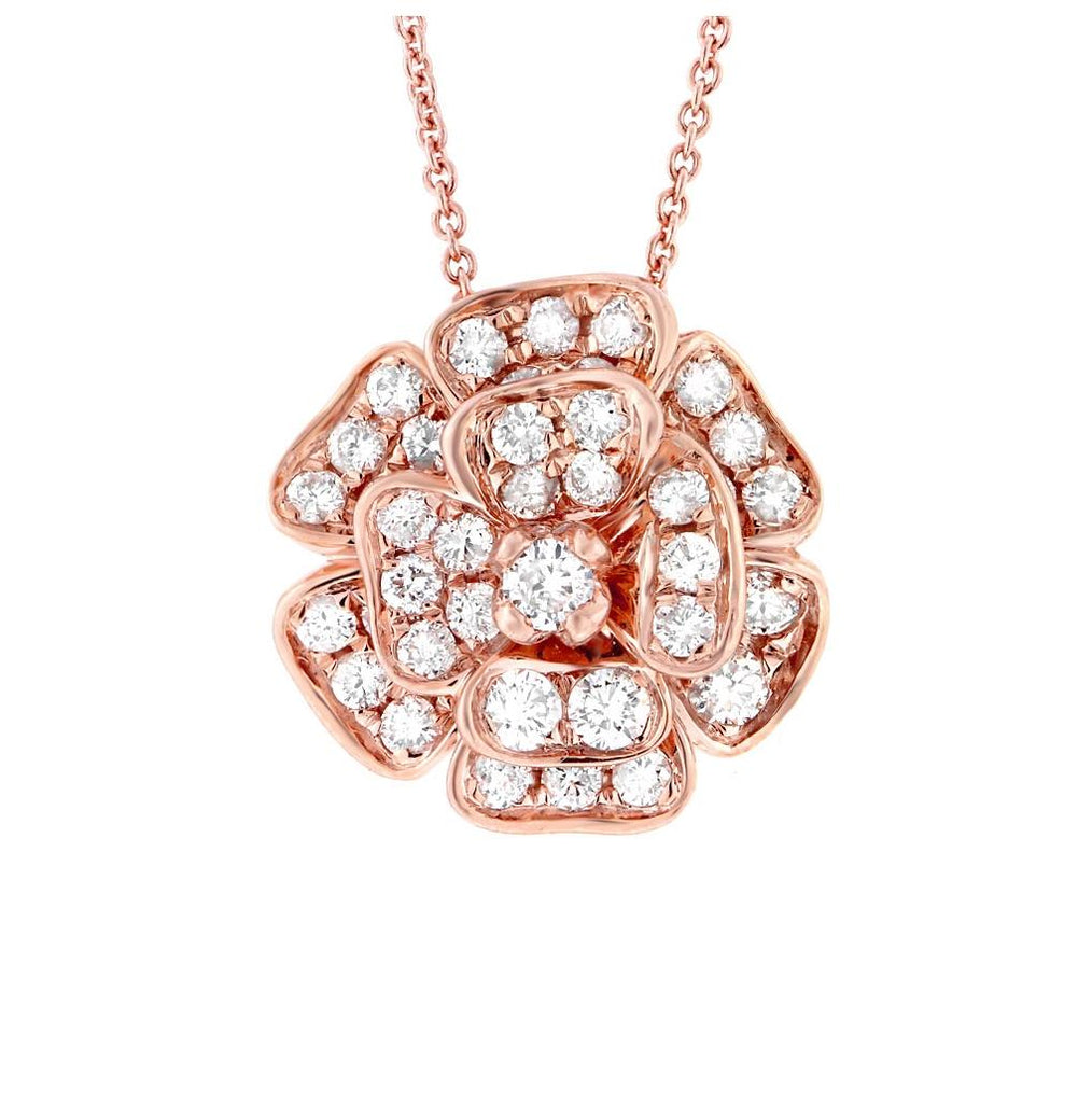 0.84 Ctw 14k Rose Gold Diamond Flower Pendant Necklace With 18 Inch Chain