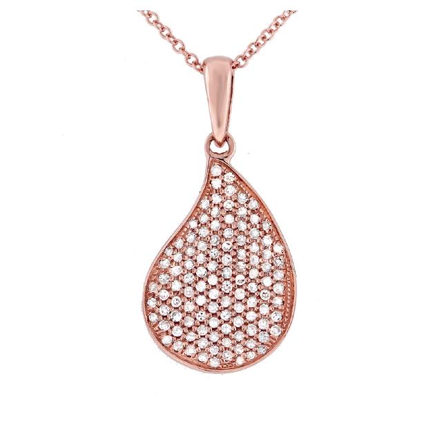 0.36 Ctw 14k Rose Gold Diamond Pave Pendant Necklace With 18 Inch Chain