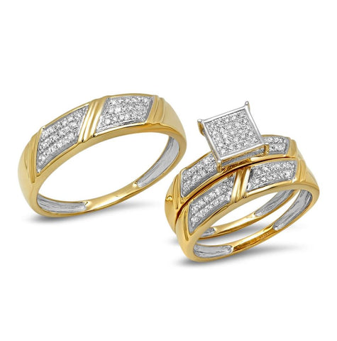 0.28 Ctw 14k Yellow Gold Diamond Trio Wedding Bridal Set  Pave