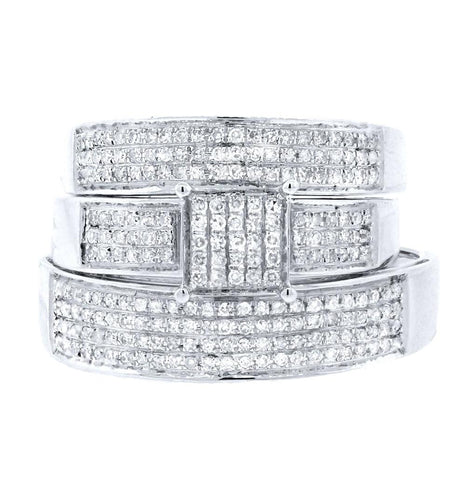 0.58 Ctw 14k White Gold Diamond Trio Wedding Bridal Set  Pave