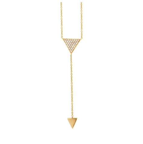 0.10 Ctw 14k Yellow Gold Diamond Pave Triangle Lariat Necklace