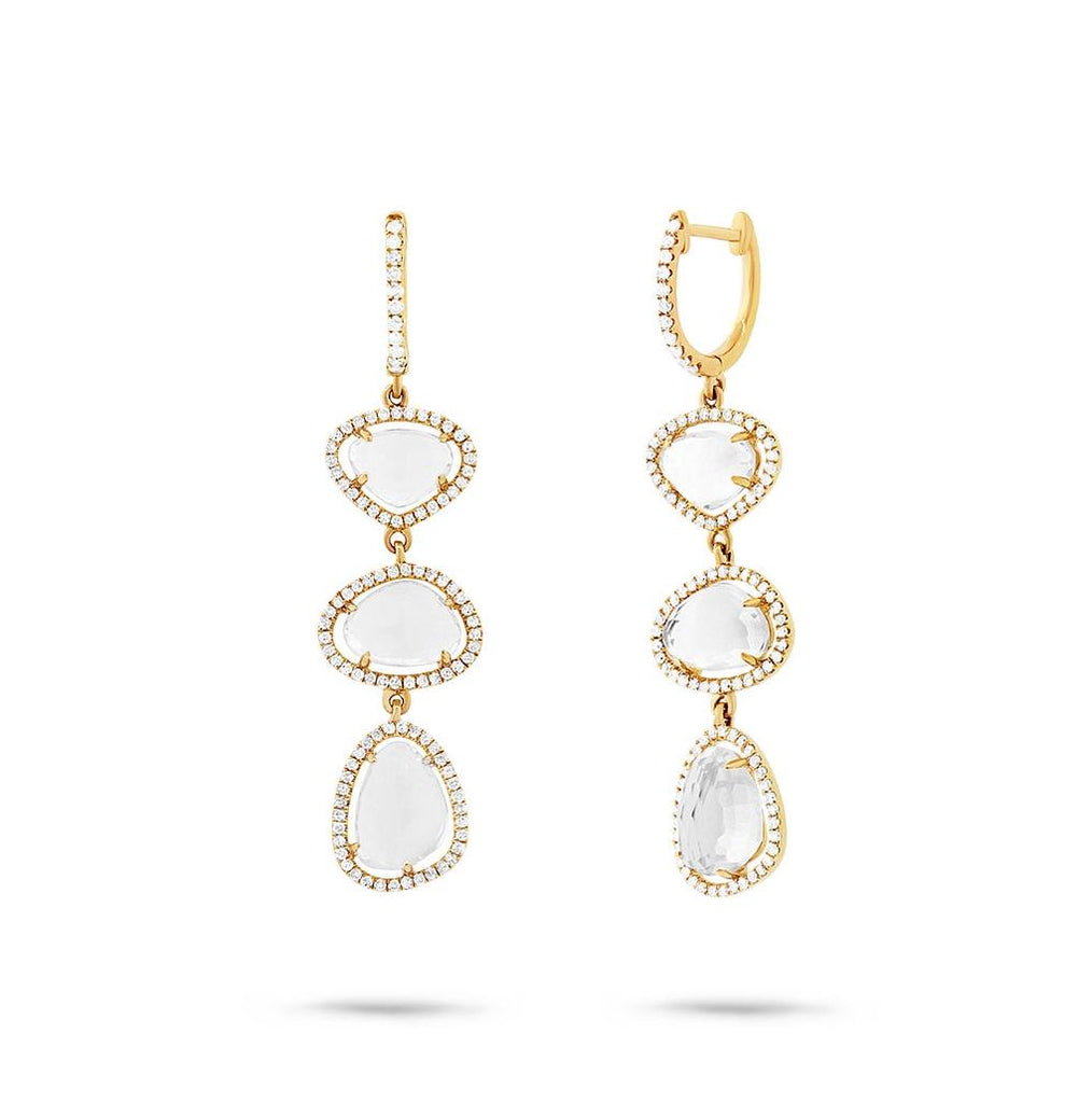 0.72 Ctw Diamond And 8.14 Ctw White Topaz 14k Yellow Gold Earring