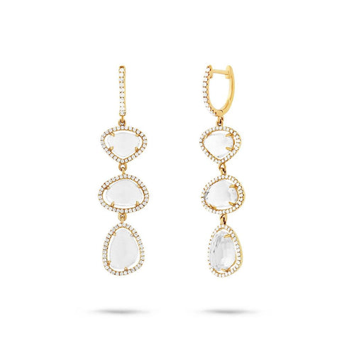 0.72 Ctw Diamond And 8.14 Ctw White Topaz 14k Yellow Gold Earring