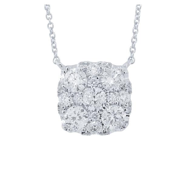 1.00 Ctw 14k White Gold Diamond Cluster Necklace