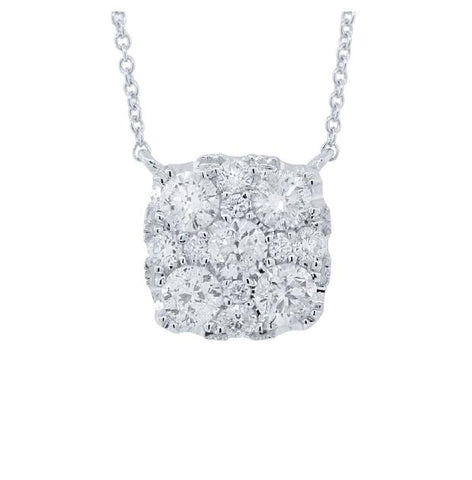 1.00 Ctw 14k White Gold Diamond Cluster Necklace